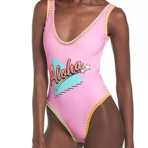 Topshop Aloha Pink Neoprene Swimsuit NWOT Size 10